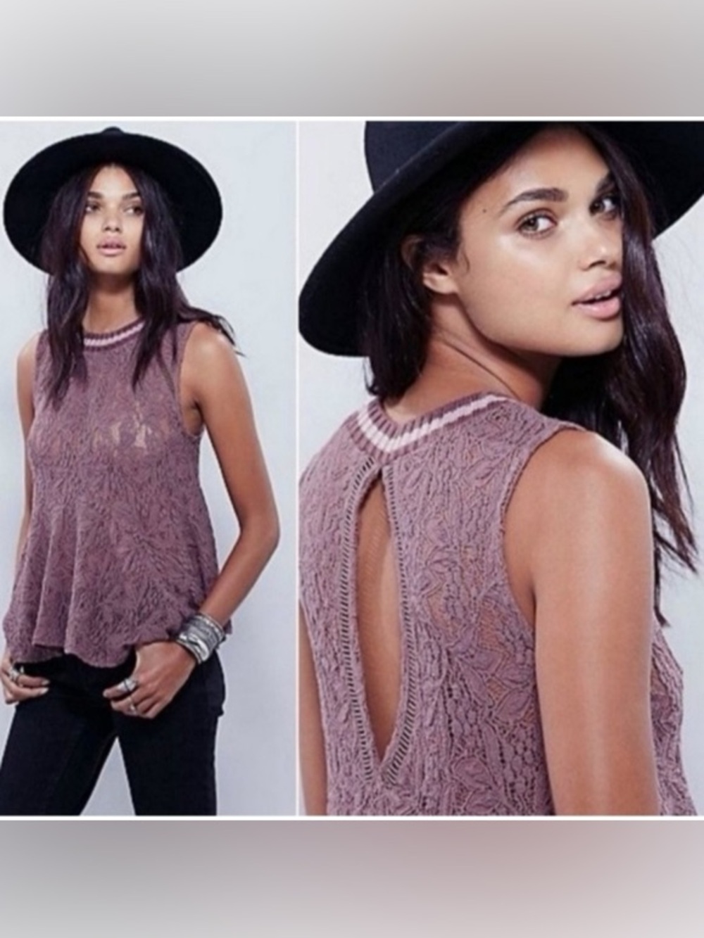 Free People Lace Sleeveless Keyhole Tank - Mauve Dust